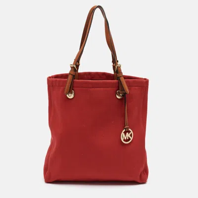 Pre-owned Michael Michael Kors Jet Set North South Red Canvas Tote