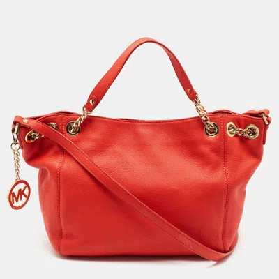 Pre-owned Michael Michael Kors Jet Set Orange Leather Chain Hobo