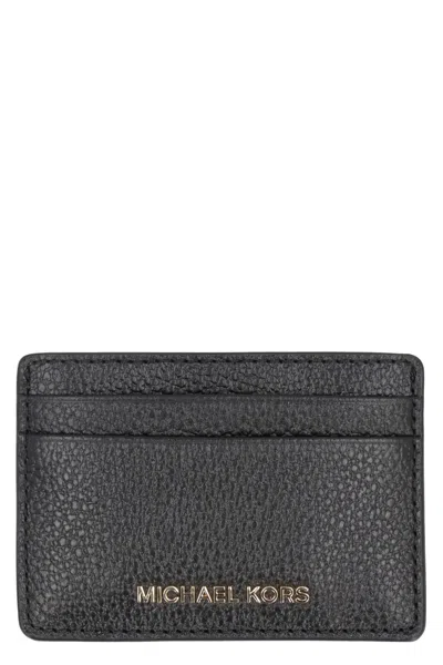 Michael Michael Kors Jet Set Pebbled Calfskin Card Holder In Black