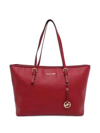 Pre-owned Michael Michael Kors Large Jet Set Leather Tote Bag In Red