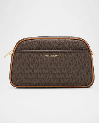 Michael Michael Kors Jet Set Small Logo Canvas Crossbody Bag In Brown