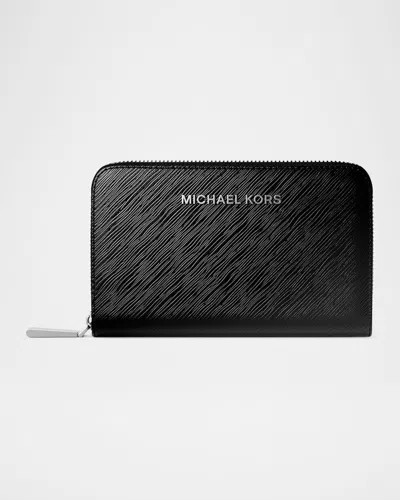 Michael Michael Kors Jet Set Small Metallic Faux Leather Wallet In Black