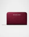 Michael Michael Kors Jet Set Small Metallic Faux Leather Wallet In Red