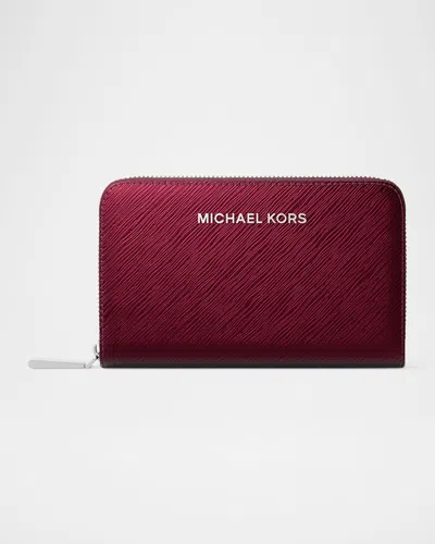 Michael Michael Kors Jet Set Small Metallic Faux Leather Wallet In Red