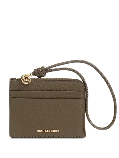 Michael Michael Kors Jet Set Small Pebbled Leather Card Case Wristlet In Green