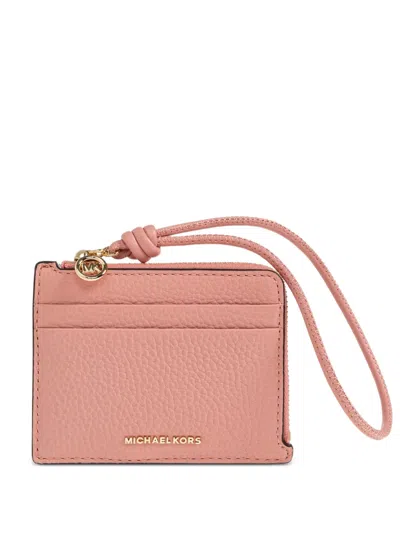 Michael Michael Kors Jet Set Small Pebbled Leather Card Case Wristlet In Black