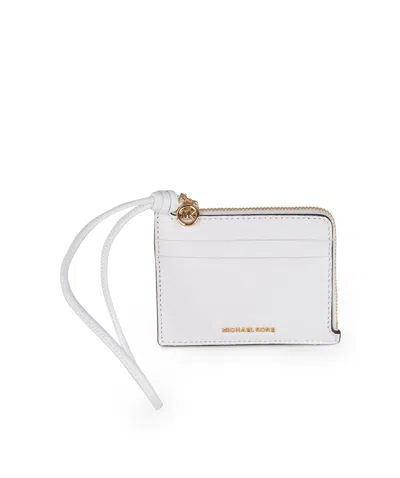 Michael Michael Kors Jet Set Small Pebbled Leather Wristlet Card Case In White