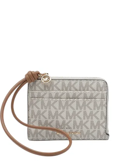 Michael Michael Kors Jet Set Small Signature Logo Card Case Wristlet In Neutral