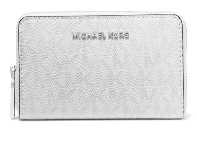 Michael Michael Kors Jet Set Small Zip Around Card Case Coin Purse Optic White/aluminum: One Size