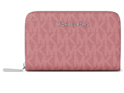 Michael Michael Kors Jet Set Small Zip Around Card Case Coin Purse Rosewood: One Size In Red