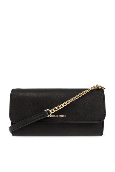 Michael Michael Kors Jet Set Strapped Wallet In Black