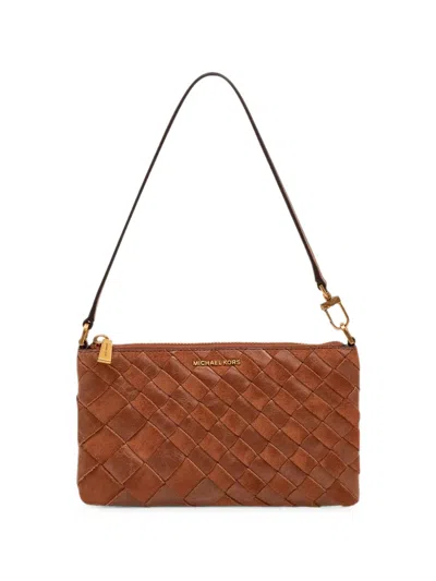 Michael Michael Kors Jet Set Woven Leather Clutch Bag In Blue