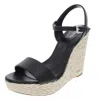 Michael Michael Kors Jill Womens Leather Espadrille Wedge Sandals In Black