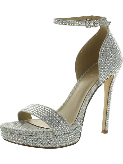 Michael Michael Kors Jordyn Womens Embellished Ankle Strap Platform Heels In Silver