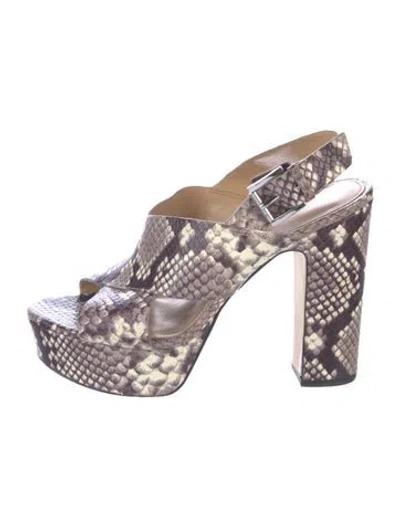 Pre-owned Michael Michael Kors Josephine Embossed Leather Slingback Sandals In Neutral