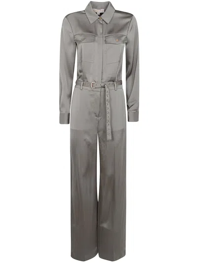 Michael Michael Kors Satin Longsleeve Jumpsuit In Pink