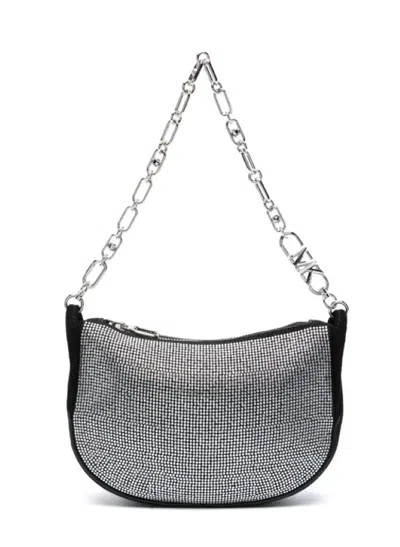 Michael Michael Kors Kendall Leather Rhinestone Small Bracelet Pouchette Handbag, Black In Grey