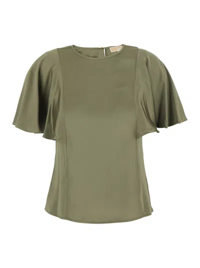 Michael Michael Kors Keyhole Back Tech Fabric Top With Short Sleeves In Green