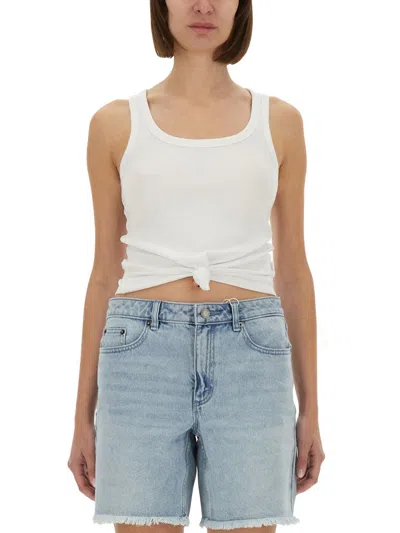 Michael Michael Kors Michael By Michael Kors Knit Tank Top With Front Lacing In White