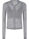 Michael Michael Kors Cotton Silk Crew Neck Cardigan In Grey