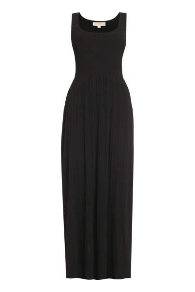 Michael Michael Kors Black Ribbed Knit Long Dress For Women