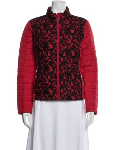 Pre-owned Michael Michael Kors Lace Pattern Down Coat In Red