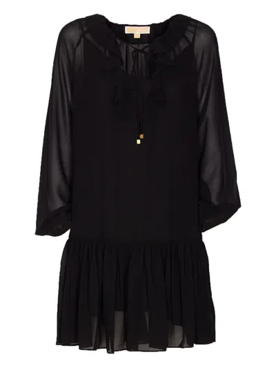 Michael Michael Kors Lace-trimmed Ruffled Dress In Black
