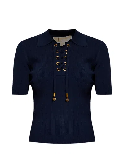 Michael Michael Kors Lace-up Polo Top In Blue