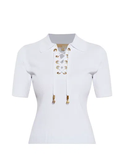Michael Michael Kors Lace-up Polo Top In White