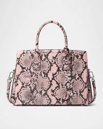 Michael Michael Kors Laila Medium Snake-print Leather Satchel Bag In Smokey Ros
