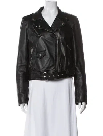 Pre-owned Michael Michael Kors Lamb Leather Biker Jacket In Black