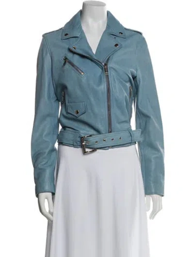 Pre-owned Michael Michael Kors Lamb Leather Biker Jacket In Blue
