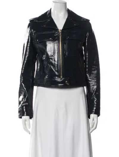 Pre-owned Michael Michael Kors Lamb Leather Biker Jacket In Blue