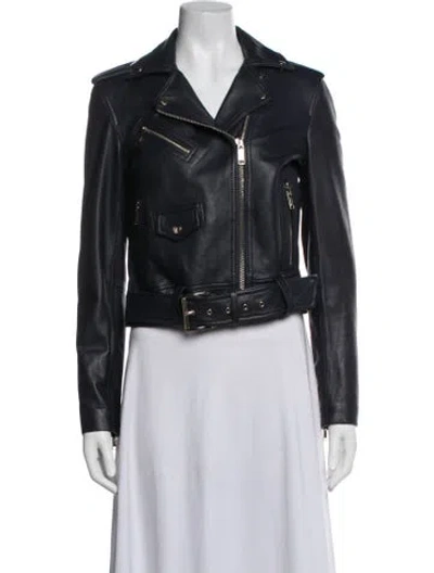 Pre-owned Michael Michael Kors Lamb Leather Biker Jacket In Blue