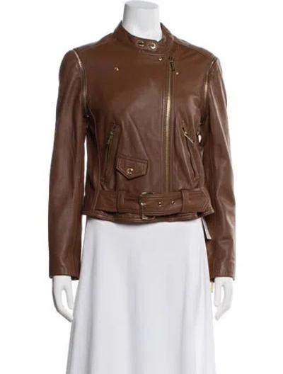 Pre-owned Michael Michael Kors Lamb Leather Biker Jacket In Brown