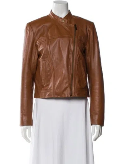 Pre-owned Michael Michael Kors Lamb Leather Biker Jacket In Brown