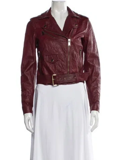 Pre-owned Michael Michael Kors Lamb Leather Biker Jacket In Burgundy