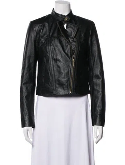 Pre-owned Michael Michael Kors Lamb Leather Biker Jacket In Green