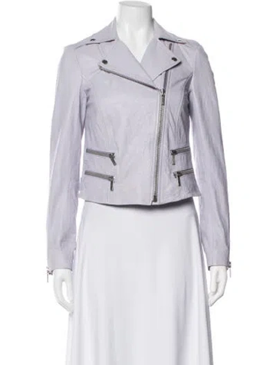 Pre-owned Michael Michael Kors Lamb Leather Biker Jacket In Purple