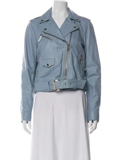 Pre-owned Michael Michael Kors Lamb Leather Biker Jacket W/ Tags In Blue