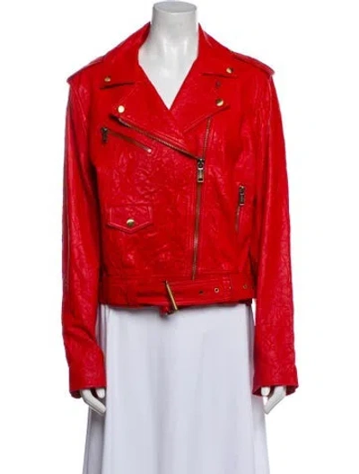 Pre-owned Michael Michael Kors Lamb Leather Biker Jacket W/ Tags In Red