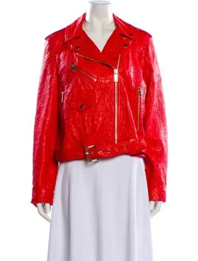 Pre-owned Michael Michael Kors Lamb Leather Biker Jacket W/ Tags In Red