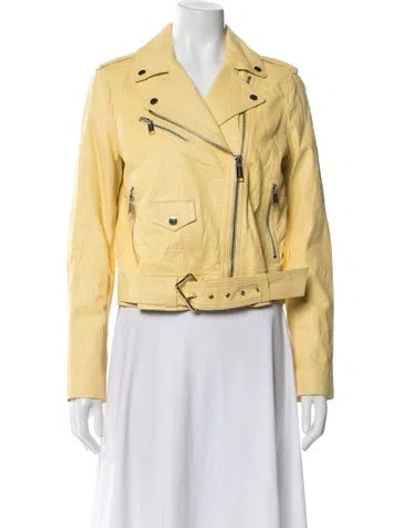 Pre-owned Michael Michael Kors Lamb Leather Biker Jacket W/ Tags In Yellow