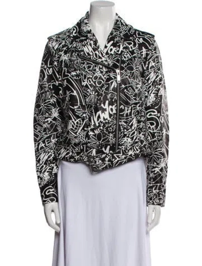 Pre-owned Michael Michael Kors Lamb Leather Floral Print Evening Jacket W/ Tags In Blue
