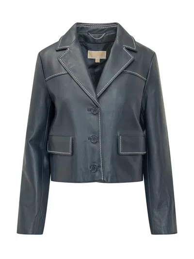 Michael Michael Kors Lamb Leather Mini Blazer In Blue