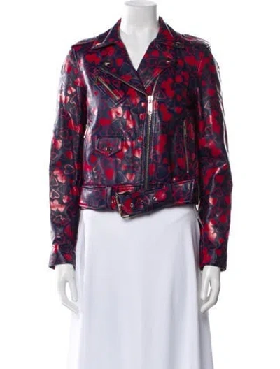 Pre-owned Michael Michael Kors Lamb Leather Printed Blazer In Blue