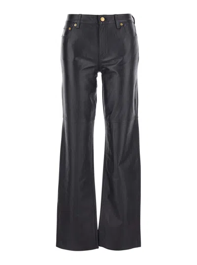 Michael Michael Kors Lamb Leather Straight-leg Pants With Belt Loops In Black