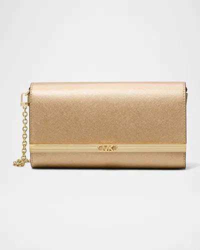 Michael Michael Kors Large East-west Leather Clutch Bag In Pale Gold