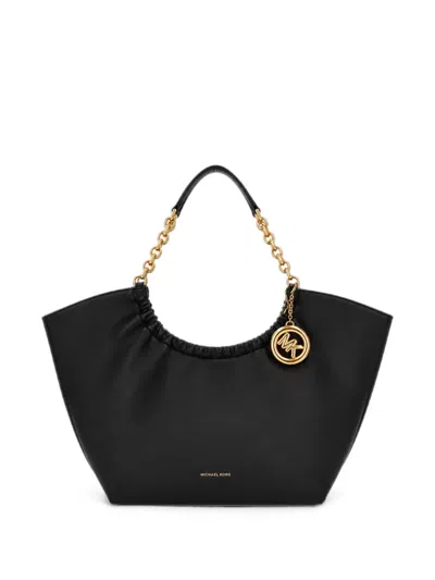 Michael Michael Kors Large Indie Logo-charm Ruched-detailing Tote Bag In Black