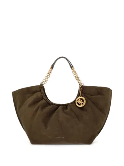 Michael Michael Kors Large Indie Logo-charm Ruched-detailing Tote Bag In Brown
